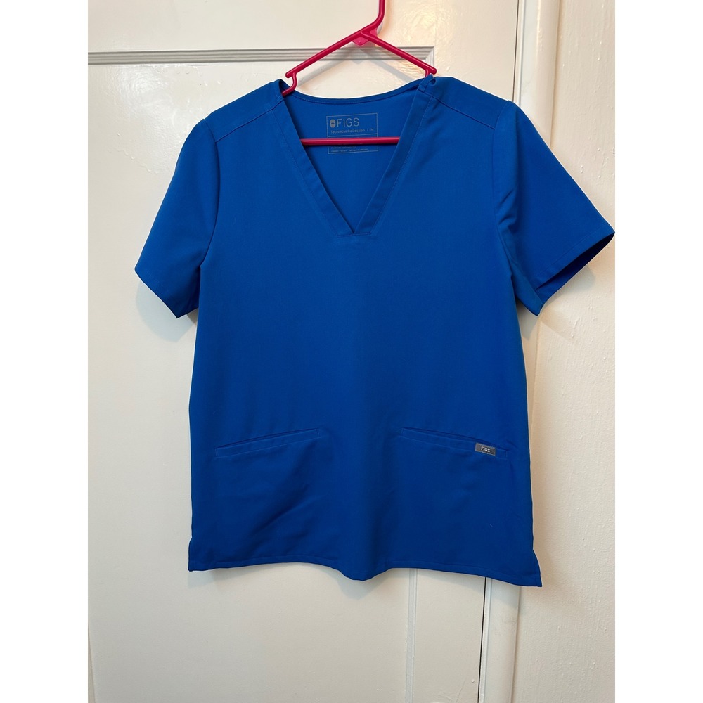 Figs Technical Collection Womens Scrub Top Blue V-Neck Short Sleeve FW1100 M